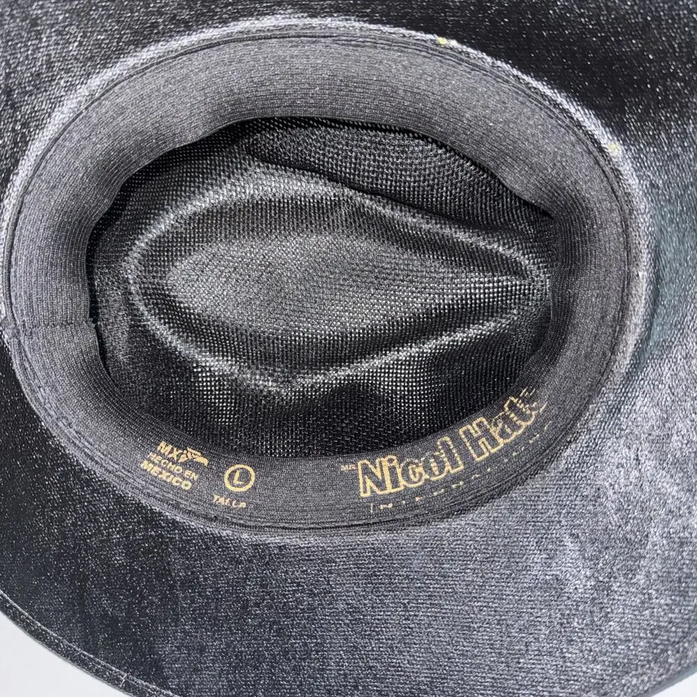 Hand Painted Mexican Artisan Fedora Black Straw Floral Bird Wide Brim Hat